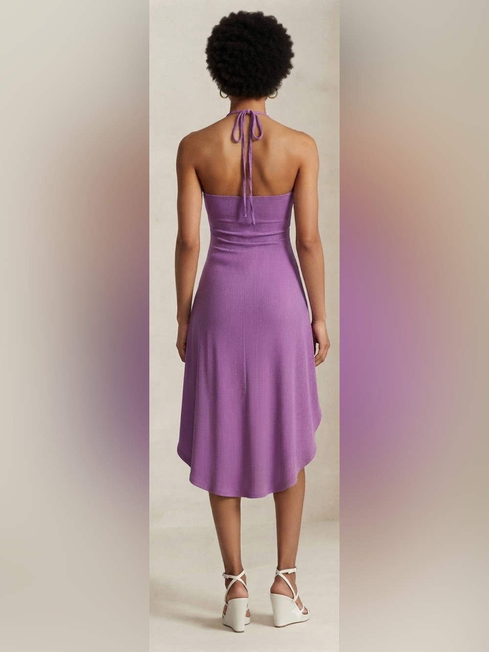 VENUS Lilac Halter Ribbed High-Low Top - Picture 3 of 6